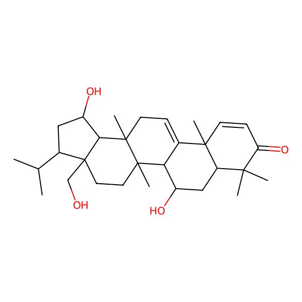2D Structure of (1R,3S,3aR,5aS,5bS,6S,11aS,13aR,13bR)-1,6-dihydroxy-3a-(hydroxymethyl)-5a,8,8,11a,13a-pentamethyl-3-propan-2-yl-2,3,4,5,5b,6,7,7a,13,13b-decahydro-1H-cyclopenta[a]chrysen-9-one