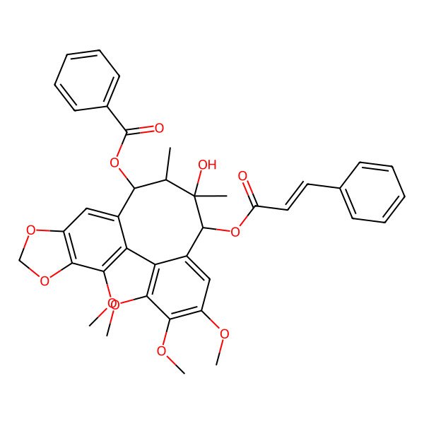 2D Structure of [(8S,9S,10S,11R)-9-hydroxy-3,4,5,19-tetramethoxy-9,10-dimethyl-8-[(E)-3-phenylprop-2-enoyl]oxy-15,17-dioxatetracyclo[10.7.0.02,7.014,18]nonadeca-1(19),2,4,6,12,14(18)-hexaen-11-yl] benzoate