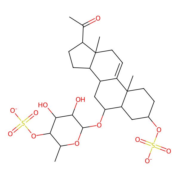 2D Structure of [(3S,5S,6S,8S,10S,13S,14S,17S)-17-acetyl-6-[(2R,3R,4R,5S,6R)-3,4-dihydroxy-6-methyl-5-sulfonatooxyoxan-2-yl]oxy-10,13-dimethyl-2,3,4,5,6,7,8,12,14,15,16,17-dodecahydro-1H-cyclopenta[a]phenanthren-3-yl] sulfate