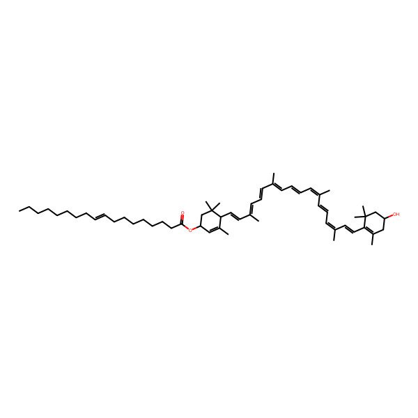 2D Structure of [4-[(1E,3Z,5Z,7E,9E,11E,13Z,15Z,17E)-18-(4-hydroxy-2,6,6-trimethylcyclohexen-1-yl)-3,7,12,16-tetramethyloctadeca-1,3,5,7,9,11,13,15,17-nonaenyl]-3,5,5-trimethylcyclohex-2-en-1-yl] (E)-octadec-9-enoate