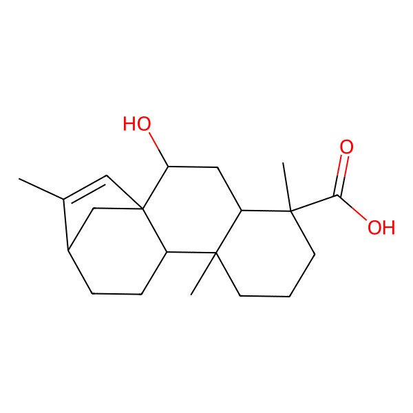 2D Structure of (1R,2R,4S,5R,9S,10S,13R)-2-hydroxy-5,9,14-trimethyltetracyclo[11.2.1.01,10.04,9]hexadec-14-ene-5-carboxylic acid