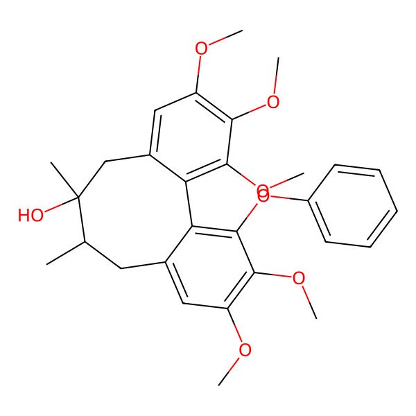 2D Structure of (9S,10S)-3,4,5,14,15-pentamethoxy-9,10-dimethyl-16-phenoxytricyclo[10.4.0.02,7]hexadeca-1(16),2,4,6,12,14-hexaen-9-ol