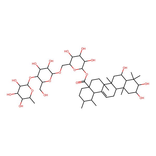 2D Structure of O-6-Deoxy-alpha-L-mannopyranosyl-(1-->4)-O-beta-D-glucopyranosyl-(1-->6)-beta-D-glucopyranosyl (2alpha,3beta,6beta)-2,3,6-trihydroxyurs-12-en-28-oate