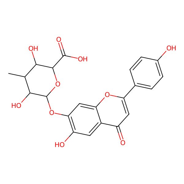 2D Structure of (2S,3S,4S,5R,6S)-3,5-dihydroxy-6-[6-hydroxy-2-(4-hydroxyphenyl)-4-oxochromen-7-yl]oxy-4-methyloxane-2-carboxylic acid