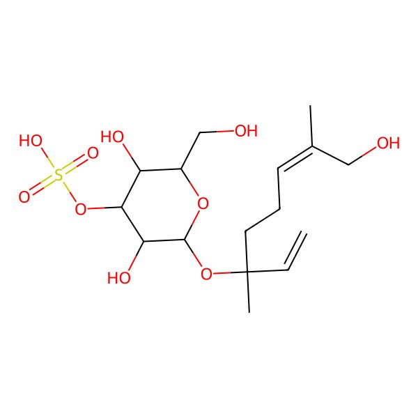 2D Structure of [(2S,3R,4S,5R,6R)-3,5-dihydroxy-2-[(3S,6E)-8-hydroxy-3,7-dimethylocta-1,6-dien-3-yl]oxy-6-(hydroxymethyl)oxan-4-yl] hydrogen sulfate