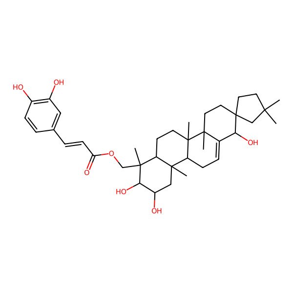 2D Structure of [(1R,2R,3R,4aR,4bR,7S,8R,10aS,10bR,12aR)-2,3,7-trihydroxy-1,1',1',4a,10a,10b-hexamethylspiro[3,4,4b,5,7,9,10,11,12,12a-decahydro-2H-chrysene-8,3'-cyclopentane]-1-yl]methyl (E)-3-(3,4-dihydroxyphenyl)prop-2-enoate