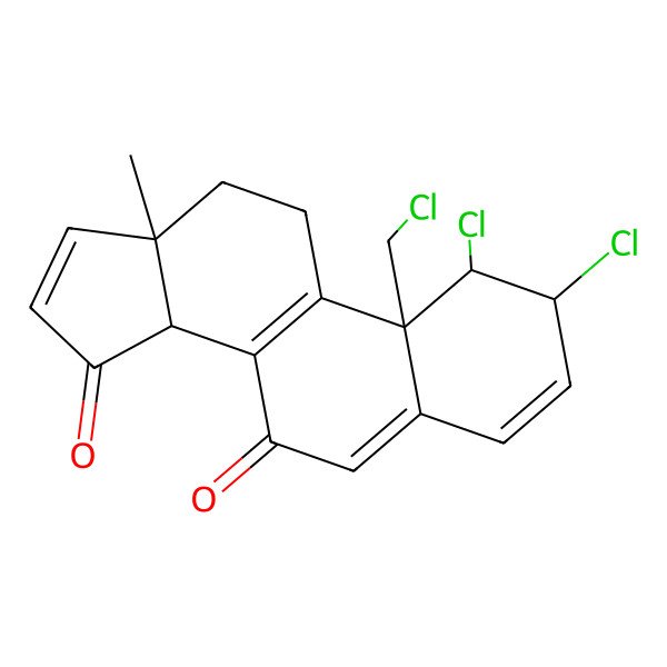 2D Structure of (1S,2S,10S,13R,14R)-1,2-dichloro-10-(chloromethyl)-13-methyl-2,11,12,14-tetrahydro-1H-cyclopenta[a]phenanthrene-7,15-dione