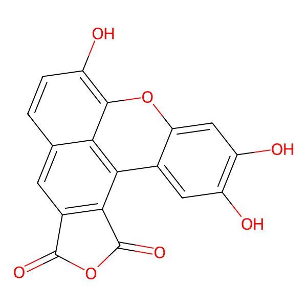 2D Structure of 11,16,17-trihydroxy-4,13-dioxapentacyclo[10.7.1.02,6.08,20.014,19]icosa-1(20),2(6),7,9,11,14,16,18-octaene-3,5-dione