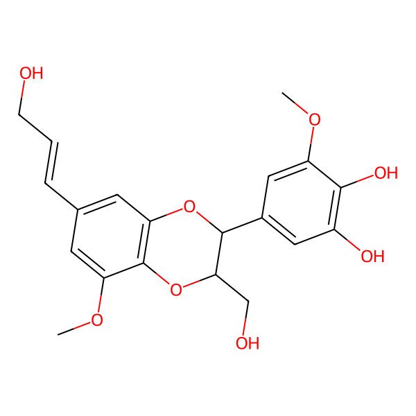 2D Structure of 5-[(2S,3R)-3-(hydroxymethyl)-7-[(E)-3-hydroxyprop-1-enyl]-5-methoxy-2,3-dihydro-1,4-benzodioxin-2-yl]-3-methoxybenzene-1,2-diol