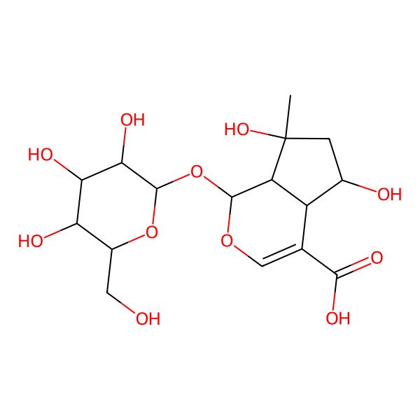 2D Structure of (4aR,7R,7aR)-5,7-dihydroxy-7-methyl-1-[(2S,3R,4S,5S,6R)-3,4,5-trihydroxy-6-(hydroxymethyl)oxan-2-yl]oxy-4a,5,6,7a-tetrahydro-1H-cyclopenta[c]pyran-4-carboxylic acid
