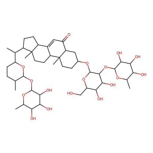 2D Structure of (3S,10R,13R,17R)-3-[(3R,4S,5S,6R)-4,5-dihydroxy-6-(hydroxymethyl)-3-[(3S,4S,5S,6R)-3,4,5-trihydroxy-6-methyloxan-2-yl]oxyoxan-2-yl]oxy-10,13-dimethyl-17-[(1S)-1-[(5S,6R)-5-methyl-6-[(2R,3S,4S,5S,6R)-3,4,5-trihydroxy-6-methyloxan-2-yl]oxyoxan-2-yl]ethyl]-1,2,3,4,5,9,11,12,14,15,16,17-dodecahydrocyclopenta[a]phenanthren-6-one