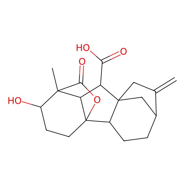 2D Structure of Gibbane-1,10-dicarboxylic acid, 2,4a-dihydroxy-1-methyl-8-methylene-, 1,4a-lactone, (1alpha,2beta,4aalpha,4bbeta,10beta)-