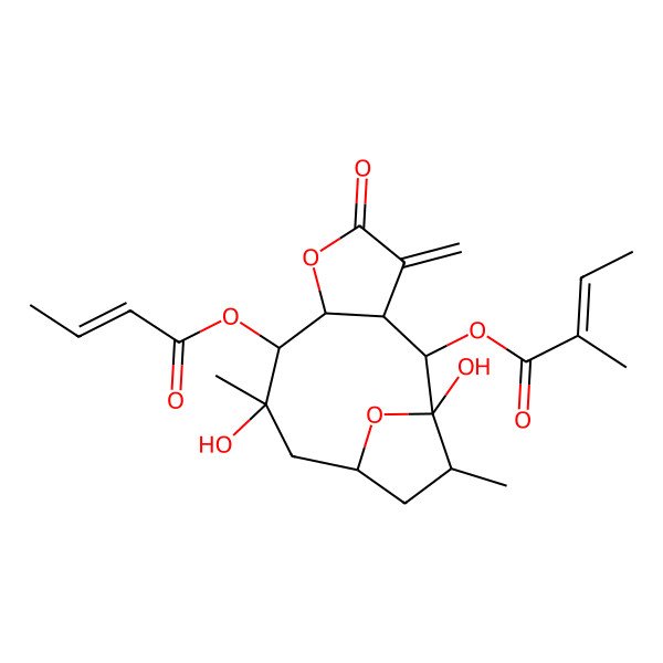 2D Structure of [(1S,2S,3R,7R,8S,9R,11R,13S)-8-but-2-enoyloxy-1,9-dihydroxy-9,13-dimethyl-4-methylidene-5-oxo-6,14-dioxatricyclo[9.2.1.03,7]tetradecan-2-yl] 2-methylbut-2-enoate