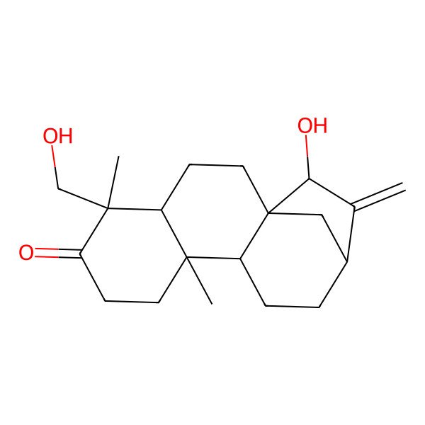 2D Structure of (1R,4S,5S,9S,10S,13R,15S)-15-hydroxy-5-(hydroxymethyl)-5,9-dimethyl-14-methylidenetetracyclo[11.2.1.01,10.04,9]hexadecan-6-one