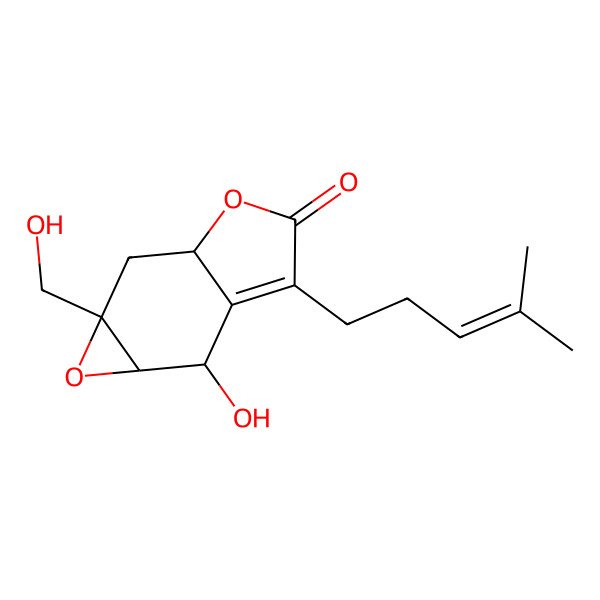 2D Structure of (1aS,6S,6aS)-6-hydroxy-1a-(hydroxymethyl)-5-(4-methylpent-3-enyl)-2,2a,6,6a-tetrahydrooxireno[2,3-f][1]benzofuran-4-one