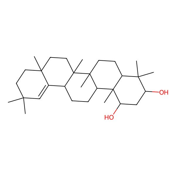 2D Structure of (1S,3S,4aS,6aS,6aR,6bR,8aR,14aS,14bR)-4,4,6a,6b,8a,11,11,14b-octamethyl-1,2,3,4a,5,6,6a,7,8,9,10,13,14,14a-tetradecahydropicene-1,3-diol