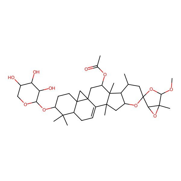 2D Structure of [(1S,1'S,2R,3'R,4R,4'R,5R,5'R,6'R,10'S,12'S,18'S,21'R)-2-methoxy-1,4',6',12',17',17'-hexamethyl-18'-[(2S,3R,4S,5R)-3,4,5-trihydroxyoxan-2-yl]oxyspiro[3,6-dioxabicyclo[3.1.0]hexane-4,8'-9-oxahexacyclo[11.9.0.01,21.04,12.05,10.016,21]docos-13-ene]-3'-yl] acetate