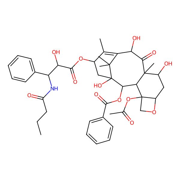 2D Structure of [(1S,2S,3R,4S,7R,9S,10S,12R,15S)-4-acetyloxy-15-[(2R)-3-(butanoylamino)-2-hydroxy-3-phenylpropanoyl]oxy-1,9,12-trihydroxy-10,14,17,17-tetramethyl-11-oxo-6-oxatetracyclo[11.3.1.03,10.04,7]heptadec-13-en-2-yl] benzoate