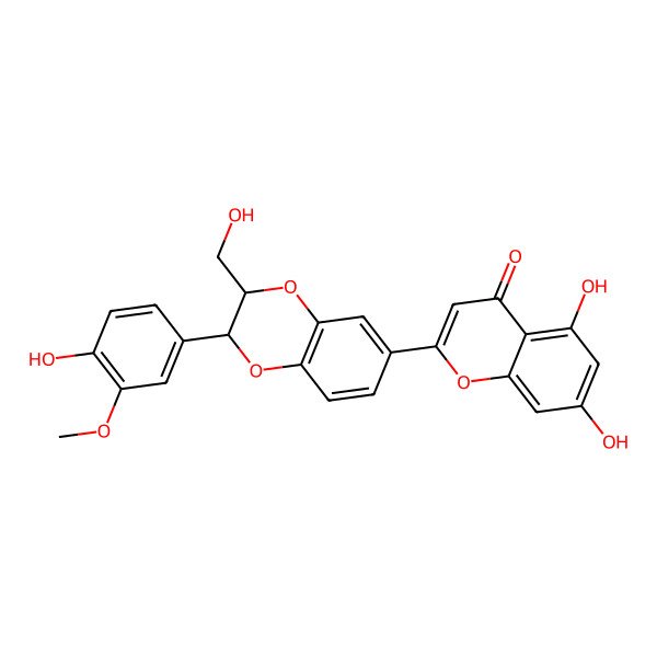 2D Structure of 2-[(2S,3S)-2,3-Dihydro-2-(4-hydroxy-3-methoxyphenyl)-3-(hydroxymethyl)-1,4-benzodioxin-6-yl]-5,7-dihydroxy-4H-1-benzopyran-4-one