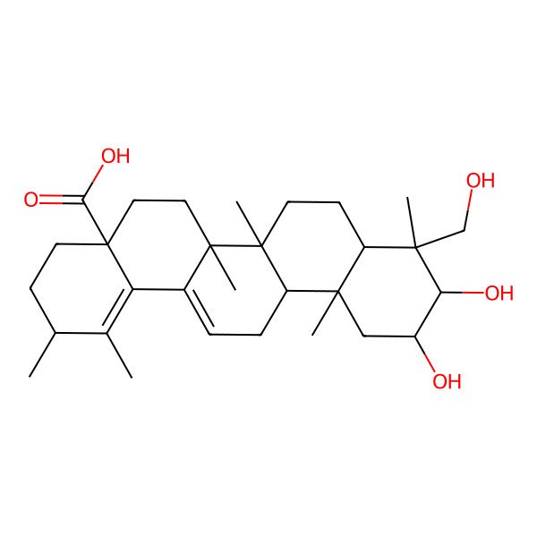 2D Structure of (2R,4aS,6aR,6aS,6bR,8aR,9R,10R,11R,12aR)-10,11-dihydroxy-9-(hydroxymethyl)-1,2,6a,6b,9,12a-hexamethyl-3,4,5,6,6a,7,8,8a,10,11,12,13-dodecahydro-2H-picene-4a-carboxylic acid 2D Structure of (2R,4aS,6aR,6aS,6bR,8aR,9R,10R,11R,12aR)-10,11-dihydroxy-9-(hydroxymethyl)-1,2,6a,6b,9,12a-hexamethyl-3,4,5,6,6a,7,8,8a,10,11,12,13-dodecahydro-2H-picene-4a-carboxylic acid
