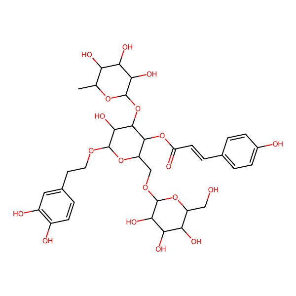 2D Structure of [(2R,3R,4R,5R,6R)-6-[2-(3,4-dihydroxyphenyl)ethoxy]-5-hydroxy-2-[[(2R,3R,4S,5S,6R)-3,4,5-trihydroxy-6-(hydroxymethyl)oxan-2-yl]oxymethyl]-4-[(2S,3R,4R,5S,6S)-3,4,5-trihydroxy-6-methyloxan-2-yl]oxyoxan-3-yl] (E)-3-(4-hydroxyphenyl)prop-2-enoate