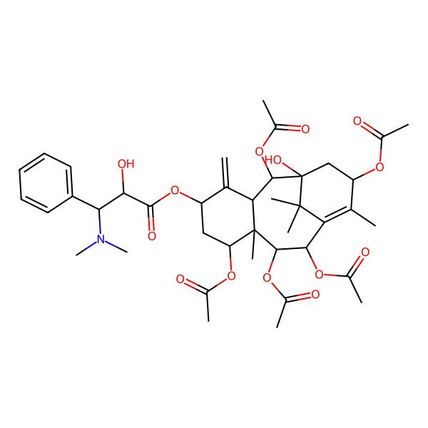 2D Structure of [(1S,2S,3R,5S,7S,8S,9R,10R,13S)-2,7,9,10,13-pentaacetyloxy-1-hydroxy-8,12,15,15-tetramethyl-4-methylidene-5-tricyclo[9.3.1.03,8]pentadec-11-enyl] (2R)-3-(dimethylamino)-2-hydroxy-3-phenylpropanoate