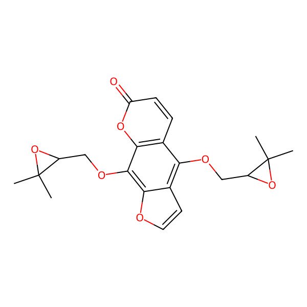 2D Structure of 7H-Furo(3,2-g)(1)benzopyran-7-one, 4,9-bis((3,3-dimethyloxiranyl)methoxy)-