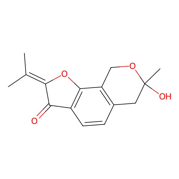 2D Structure of 7H-Furo(3,2-h)(2)benzopyran-3(2H)-one, 6,9-dihydro-7-hydroxy-7-methyl-2-(1-methylethylidene)-, (7R)-