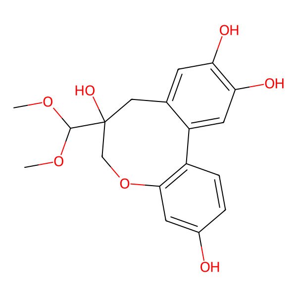2D Structure of (10R)-10-(dimethoxymethyl)-8-oxatricyclo[10.4.0.02,7]hexadeca-1(16),2(7),3,5,12,14-hexaene-5,10,14,15-tetrol