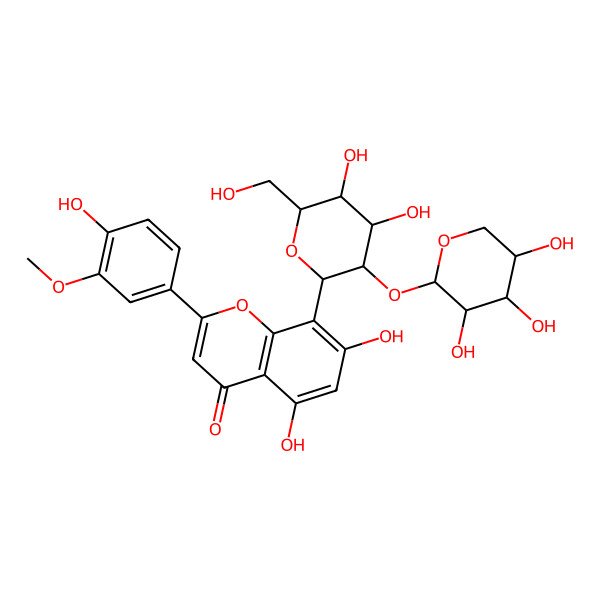 2D Structure of 8-(2-O-beta-D-Xylopyranosyl-beta-D-glucopyranosyl)-4',5,7-trihydroxy-3'-methoxyflavone