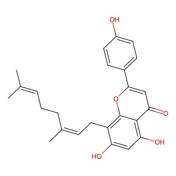 2D Structure of 8-[(2E)-3,7-Dimethyl-2,6-octadien-1-yl]-5,7-dihydroxy-2-(4-hydroxyphenyl)-4H-1-benzopyran-4-one