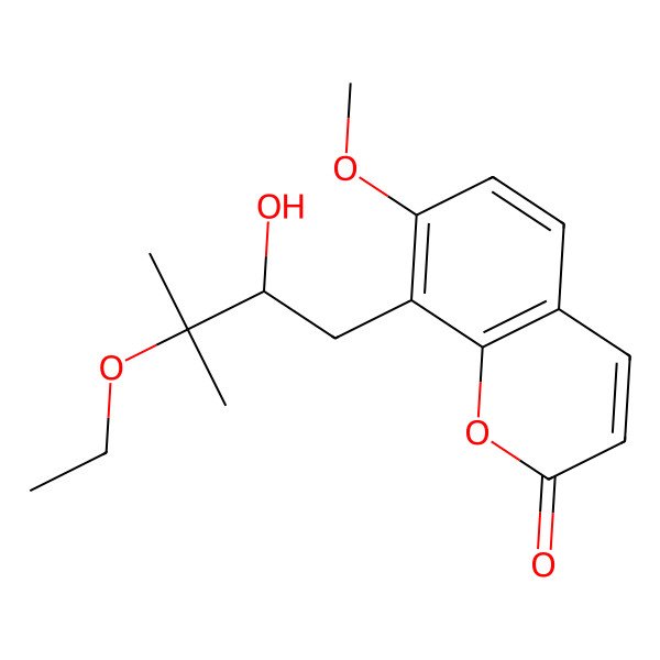 2D Structure of 8-(3-Ethoxy-2-hydroxy-3-methylbutyl)-7-methoxy-2H-chromen-2-one 2D Structure of 8-(3-Ethoxy-2-hydroxy-3-methylbutyl)-7-methoxy-2H-chromen-2-one