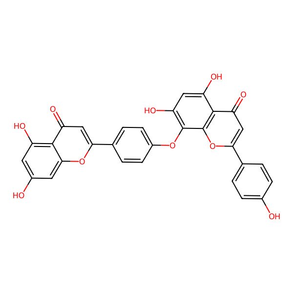 2D Structure of 8-[4-(4-Oxo-5,7-dihydroxy-4H-1-benzopyran-2-yl)phenoxy]-5,7,4'-trihydroxyflavone