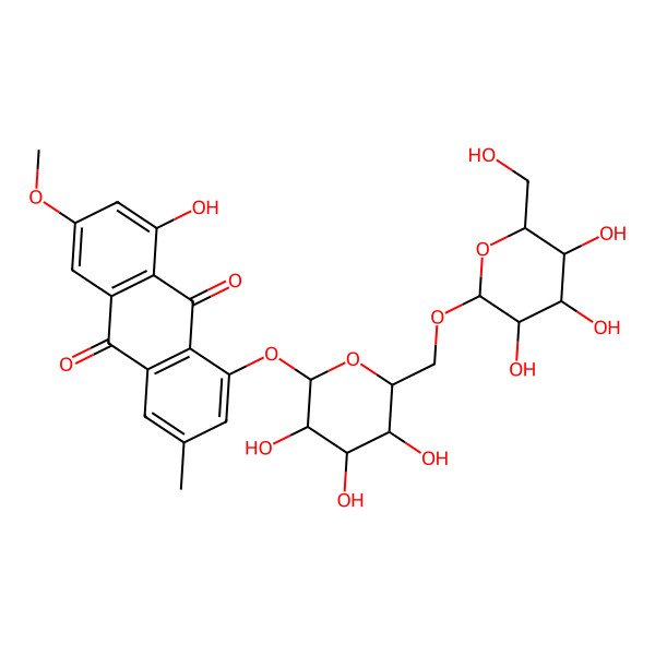 2D Structure of 8-[(6-O-beta-D-Glucopyranosyl-beta-D-glucopyranosyl)oxy]-1-hydroxy-3-methoxy-6-methylanthraquinone