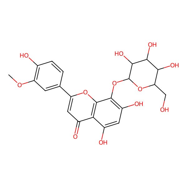 2D Structure of 8-(beta-D-Glucopyranosyloxy)-4',5,7-trihydroxy-3'-methoxyflavone