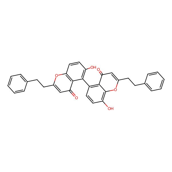 2D Structure of 8-Hydroxy-5-[6-hydroxy-4-oxo-2-(2-phenylethyl)chromen-5-yl]-2-(2-phenylethyl)chromen-4-one