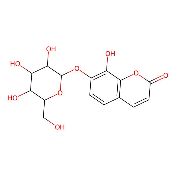 2D Structure of 8-hydroxy-7-[(3R,4S,5S,6R)-3,4,5-trihydroxy-6-(hydroxymethyl)oxan-2-yl]oxychromen-2-one