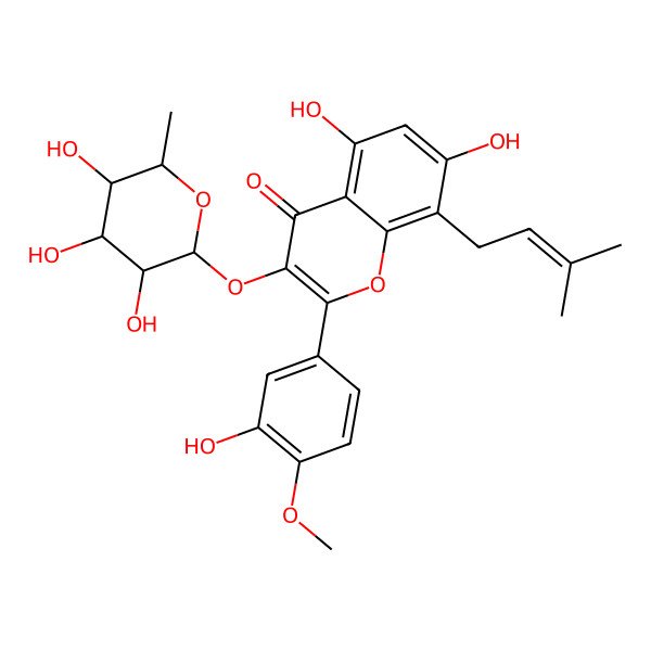 2D Structure of 8-Prenylquercetin 4'-methyl ether 3-rhamnoside