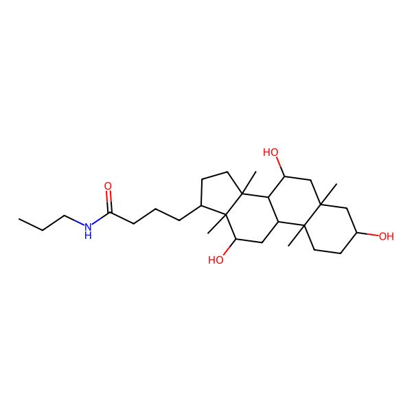 2D Structure of N-propyl-4-(3,7,12-trihydroxy-5,10,13,14-tetramethyl-2,3,4,6,7,8,9,11,12,15,16,17-dodecahydro-1H-cyclopenta[a]phenanthren-17-yl)butanamide