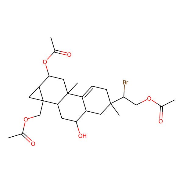 2D Structure of (1aS,betaR)-1abeta-Acetyloxymethyl-3beta-hydroxy-5,7bbeta-dimethyl-9beta-acetyloxy-1a,1balpha,2,3,3abeta,4,5,6,7b,8,9,9abeta-dodecahydro-beta-bromo-1H-cyclopropa[a]phenanthrene-5beta-ethanol 5-acetate