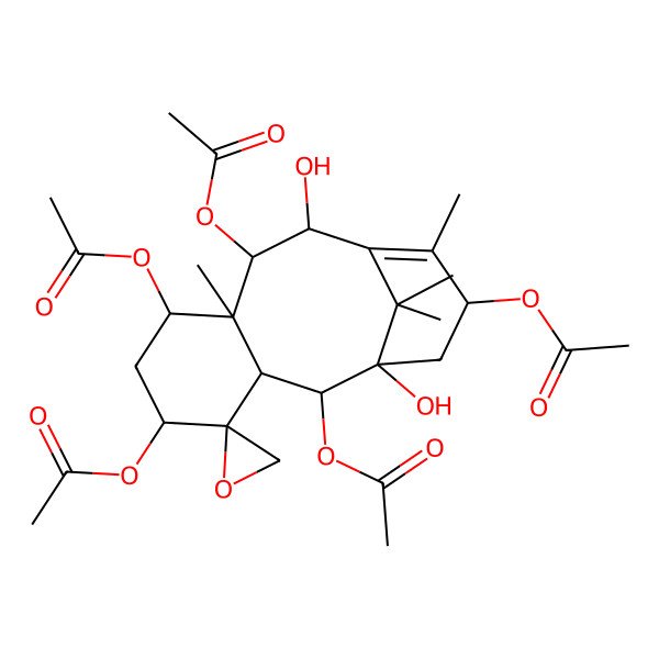 2D Structure of [(1'S,2S,2'S,3'R,5'S,7'S,8'S,9'R,10'R,13'S)-2',5',9',13'-tetraacetyloxy-1',10'-dihydroxy-8',12',15',15'-tetramethylspiro[oxirane-2,4'-tricyclo[9.3.1.03,8]pentadec-11-ene]-7'-yl] acetate