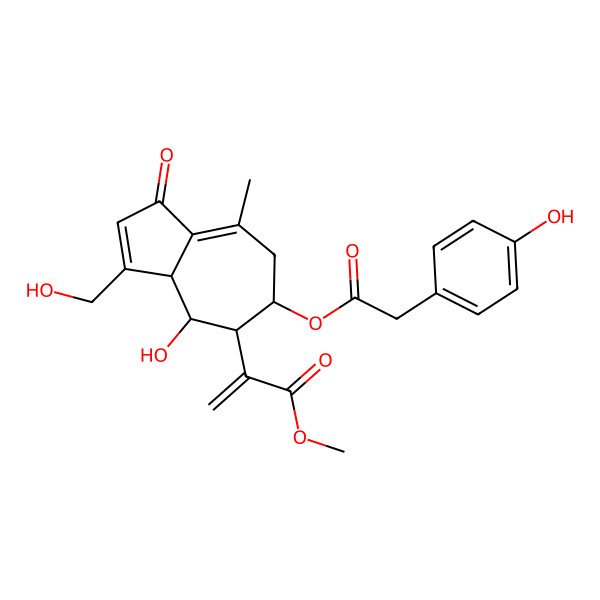 2D Structure of methyl 2-[(3aS,4R,5S,6S)-4-hydroxy-3-(hydroxymethyl)-6-[2-(4-hydroxyphenyl)acetyl]oxy-8-methyl-1-oxo-4,5,6,7-tetrahydro-3aH-azulen-5-yl]prop-2-enoate