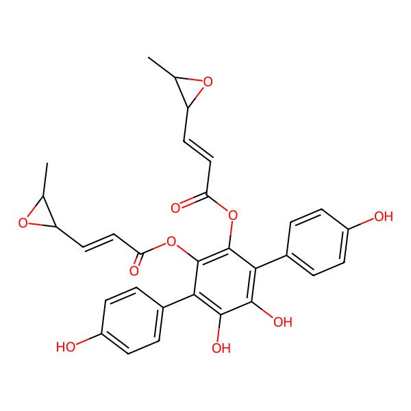 2D Structure of [3,4-dihydroxy-2,5-bis(4-hydroxyphenyl)-6-[(Z)-3-[(2S,3S)-3-methyloxiran-2-yl]prop-2-enoyl]oxyphenyl] (Z)-3-[(2S,3S)-3-methyloxiran-2-yl]prop-2-enoate