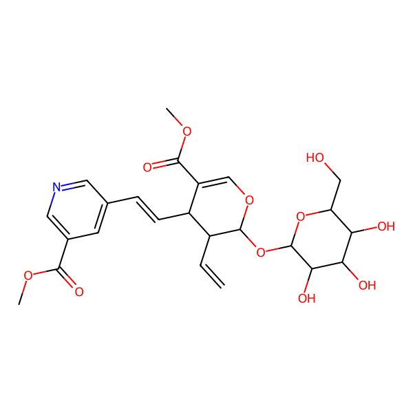 2D Structure of (6S)-4beta-[2-[5-(Methoxycarbonyl)-3-pyridyl]ethenyl]-5beta-ethenyl-6alpha-(beta-D-glucopyranosyloxy)-5,6-dihydro-4H-pyran-3-carboxylic acid methyl ester