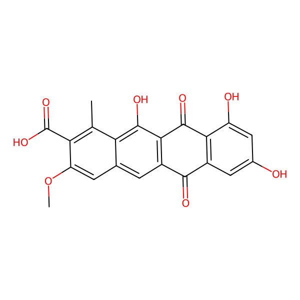 2D Structure of 8,10,12-Trihydroxy-3-methoxy-1-methyl-6,11-dioxotetracene-2-carboxylic acid