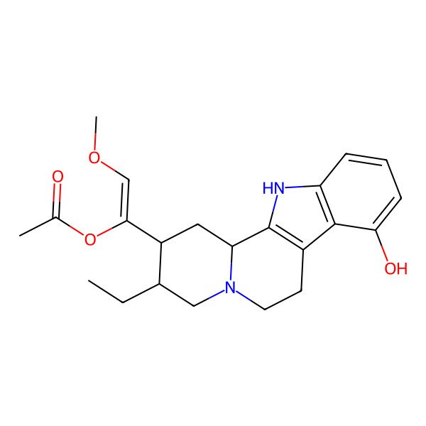 2D Structure of [(E)-1-[(2S)-3-ethyl-8-hydroxy-1,2,3,4,6,7,12,12b-octahydroindolo[2,3-a]quinolizin-2-yl]-2-methoxyethenyl] acetate