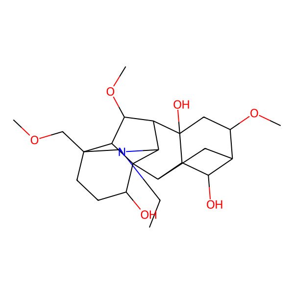 2D Structure of (2R,3R,5R,6S,8R,9R,10S,13S,17R)-11-ethyl-6,18-dimethoxy-13-(methoxymethyl)-11-azahexacyclo[7.7.2.12,5.01,10.03,8.013,17]nonadecane-4,8,16-triol