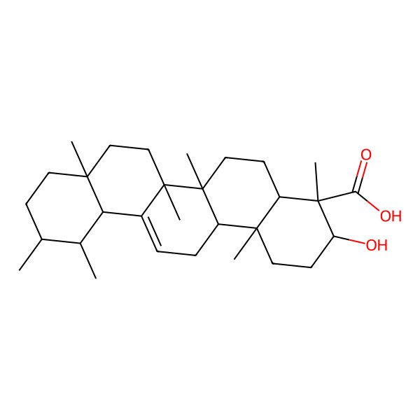 2D Structure of (3R,4S,4aR,6aR,6bS,8aR,11R,12S,12aR,14aR,14bR)-3-hydroxy-4,6a,6b,8a,11,12,14b-heptamethyl-2,3,4a,5,6,7,8,9,10,11,12,12a,14,14a-tetradecahydro-1H-picene-4-carboxylic acid