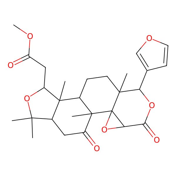 2D Structure of methyl 2-[(1R,2R,4S,7S,8S,11R,12R,13R,16R)-7-(furan-3-yl)-1,8,12,15,15-pentamethyl-5,18-dioxo-3,6,14-trioxapentacyclo[9.7.0.02,4.02,8.012,16]octadecan-13-yl]acetate