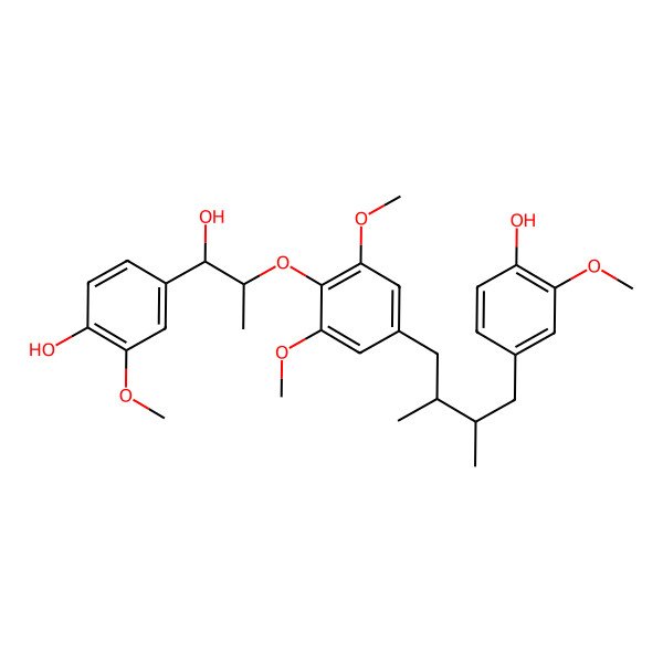 2D Structure of (+)-(7''S,8S,8'R,8''R)-4,4''-dihydroxy-3,3',3'',5'-tetramethoxy-4',8''-oxy-8,8'-sesquineolignan-7''-ol